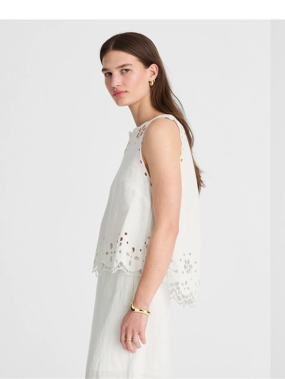 Madewell Embroidered Linen Eyelet High-Low Tank Medium - Picture 3 of 12